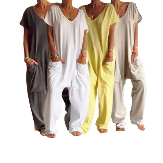 Casual V-neck Solid Color Jumpsuit